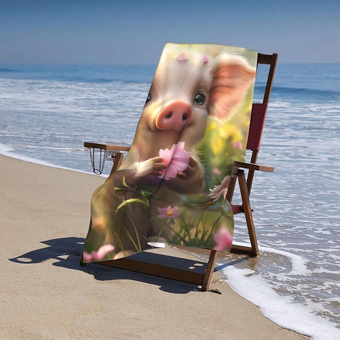 Piglet Beach Towel 31inx51in, Cute Farm Animal Sand-Free Microfiber Bath Towel Ultra Soft Quick Dry Pool Towel Absorbent Towel Lightweight Towel for Swimming Bathroom Decor