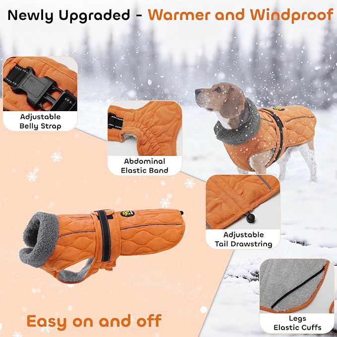 Dog Coats, Warm Puppy Apparel with Fleece Lining for Cold Weather, Windproof Medium Dog Winter Jacket, Reflective Dogs Snow Coat with Leash Hole and Adjustable Buckle, NewOrange M