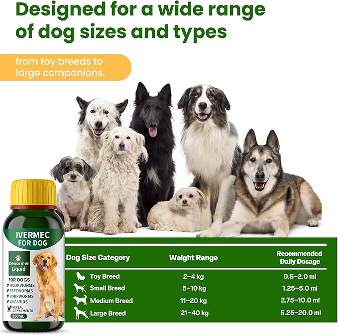 lvermect Dewormer Liquid for Dogs, Broad Spectrum for All Wormer, Digestive Cleanser Treatment, Hookworms, Lung Worms, Pin Worms, Round Worms