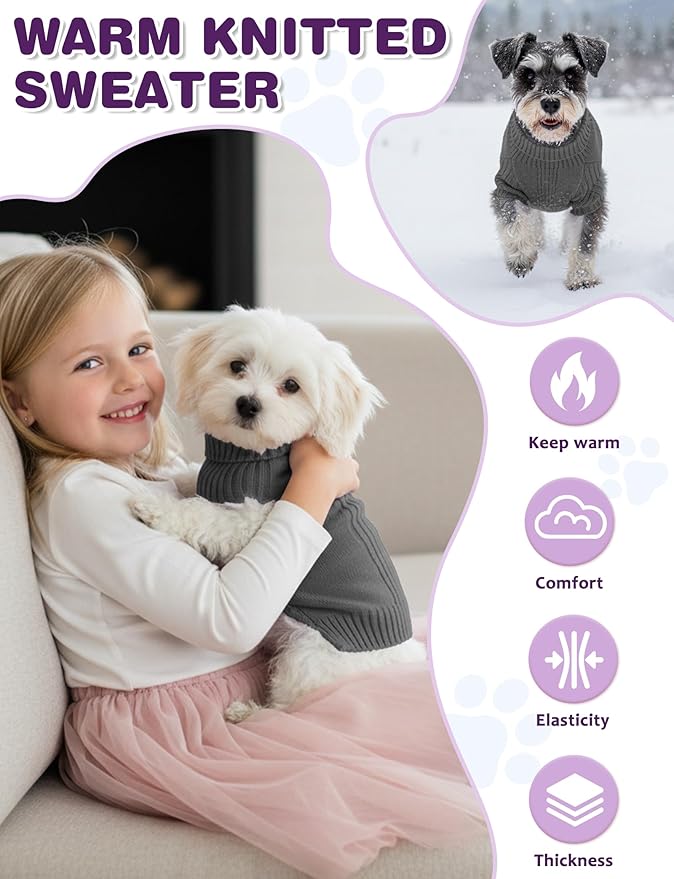 Dog Sweaters for Small Medium Large Dog, Classic Turtleneck Pet Clothes Warm Thermal Doggy Winter Coat, Thick Double Knitting Collar Pullover Cold Weather Puppy Jacket for Indoor & Outdoor Wear