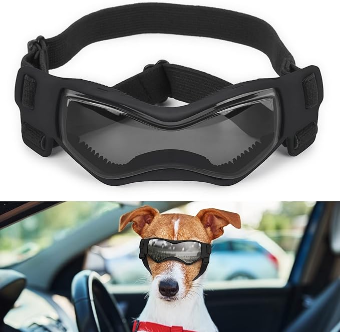 OWNPETS Sunglasses for Dogs, Dog Sunglasses Small Bread with Adjustable Strap, UV Protection Eye Wear Protection Windproof Dog Goggles for Small Dogs, Black