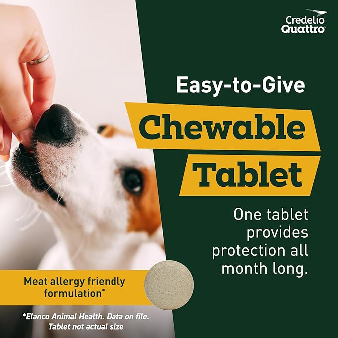 Credelio Quattro Dog Flea & Tick Treatment + Heartworm & Parasite Protection, 6.1-12 lbs (6 Chewable Tablets)