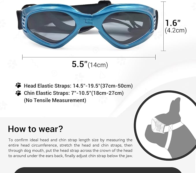NAMSAN Dog Goggles for Small to Medium Dogs, Dog Sunglasses UV Protection for Medium Dogs Outdoor Cycling Driving, Small Puppy Glasses Dog Eye Protection, Anti-Fog Windproof, Adjustable, Blue