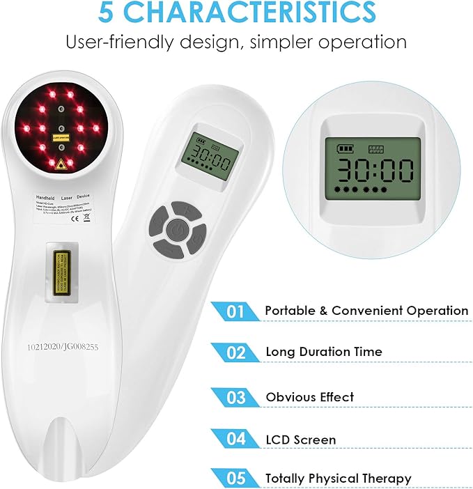 Portable Cold Laser Therapy Device, 808nm & 650nm, Multi-Speed Pulse Function, Pain Relief for Humans & Dogs