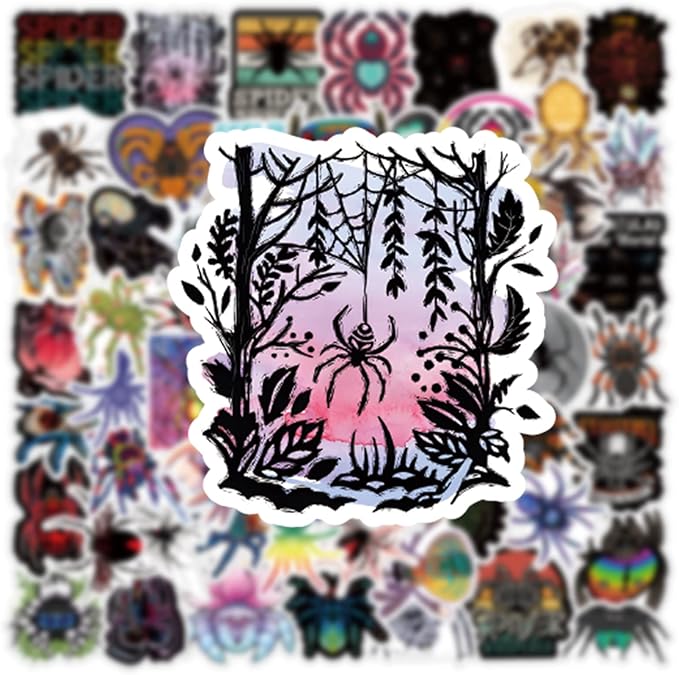 Spider Halloween Stickers 63Pcs Horror Fear Animals Pack | Cool Colorful Deacls Graffiti for Skateboard Luggage Water Bottle Laptop Computer Phone