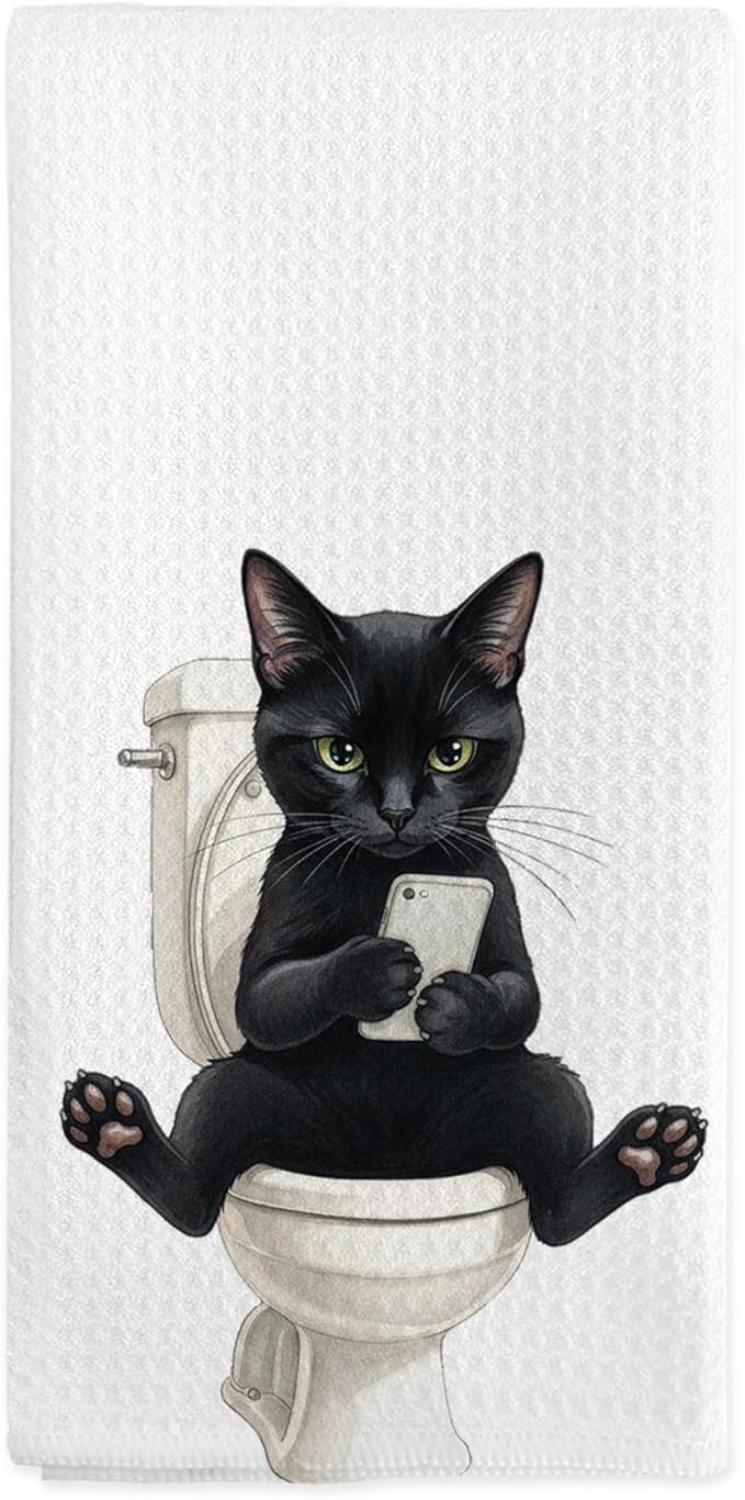 Black Cat Gifts Hand Towels, Cat Bathroom Decor, Funny Black Cats Hand Dish Tea Towel for Restroom Kitchen Toilet Decor, Cats Gifts for Women, 16x24 Inch