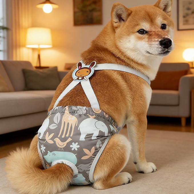 Dog Diaper - Washable Female Panties with Suspender, 1 Reusable Small Dog Diaper for Home, Apartment, Indoor, Outdoor, Travel, Car, Crate, Kennel, Yard, Park, Beach and Camping Protection