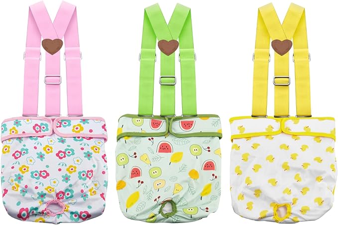 3 Pack Washable Female Dog Diaper with Suspender,Reusable Fixed Doggie Diapers Super Absorbent Leakproof for Small Medium Large Dog in Heat Cycle-L