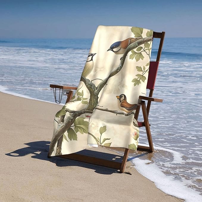 Vintage Floral Bird Beach Towel Birds Sand-Free Microfiber Bath Towel Ultra Soft Quick Dry Pool Towel Absorbent Towel Lightweight Towel Gifts for Outdoor Bathroom Swimming Decor 31inx51in