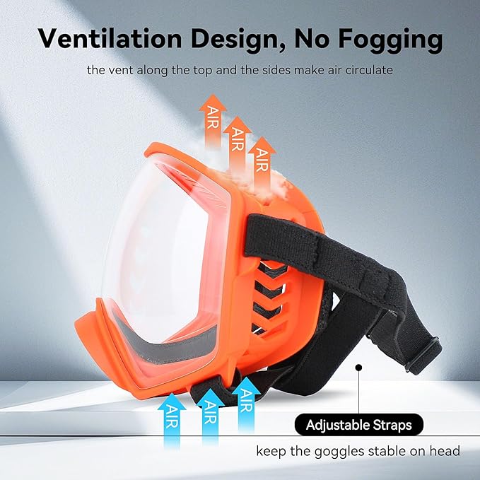 PETLESO Dog Goggles for Large Breed, Clear Dog Sunglasses Anti-UV Wide View Medium Large Pet Eye Protection for Driving Riding Hiking, Adjustable Straps, Orange