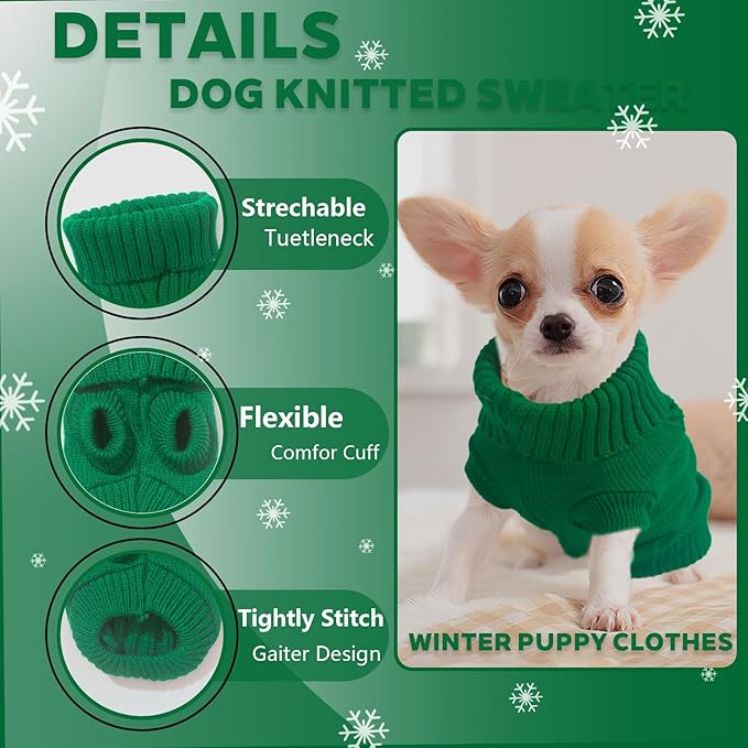 Dog Sweater for Small Dogs Autumn Winter Dog Knitted Sweaters Warm Puppy Clothes Turtleneck Pullover Sweater Thick Pet Knitwear for Chihuahua Teacup Dogs Yorkie (Bright Green, Medium)