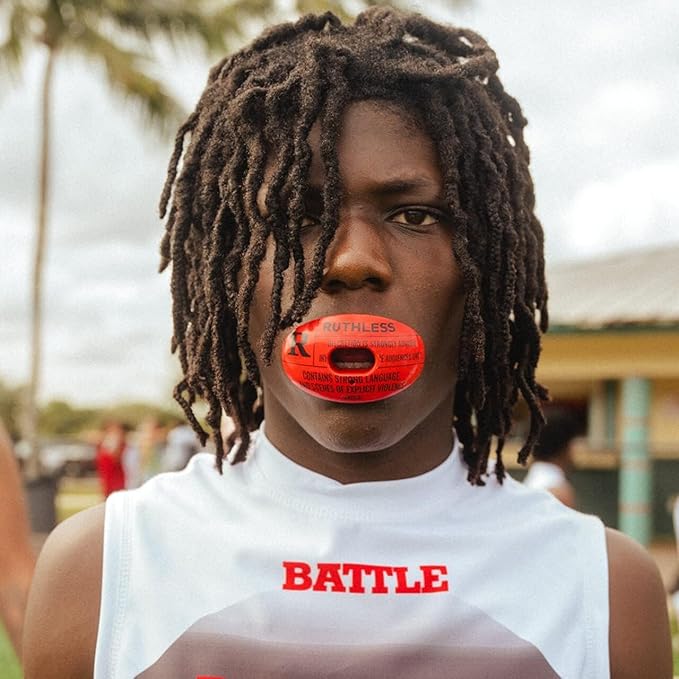 Battle Sports Oxygen Football Mouthguard - Football Mouth Guard with Strap, Superior Airflow & Better Performance, Maximum Breathability, Works with Braces - American Flag