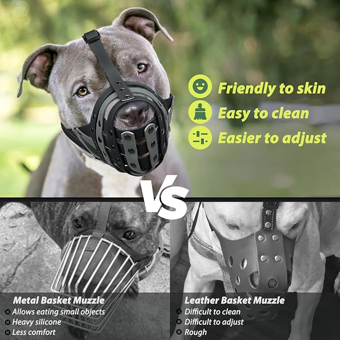 Mayerzon Pitbull Muzzle, Lightweight Basket Muzzle for Large Medium Dogs Rottweiler Amstaff to Prevent Biting Eating, Safe for Grooming Vet Visits Training, Allows to Pant Drink, Adjustable & Sturdy
