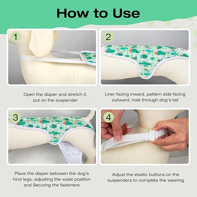3 Pack Washable Female Dog Diapers with Adjustable Suspender, Reusable Sanitary Panties for Dogs in Heat, Leak-Proof Design for Small Dogs