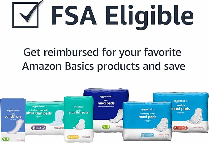 Amazon Basics Thick Maxi Pads with Flexi-Wings for Periods, Long Length, Super Absorbency, Unscented, Size 2, 32 Count, (Previously Solimo) (Pack of 2)