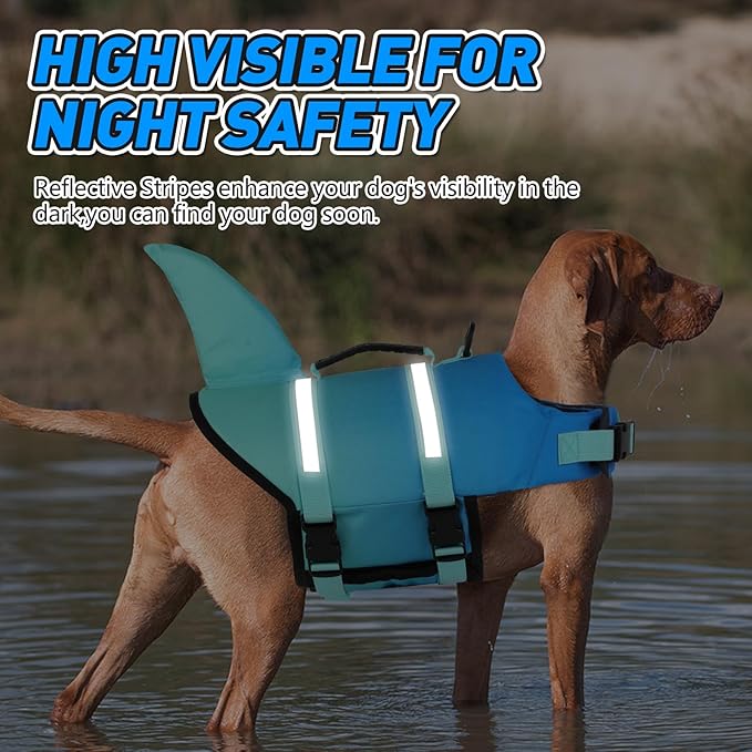 Doglay Dog Life Vest, Ripstop Cute Shark Dog Life Jacket with Superior Buoyancy and Rescue Handle, Adjustable Dog Life Vests for Boating Swimming, Pet Flotation Vest for Small Medium Large Dogs