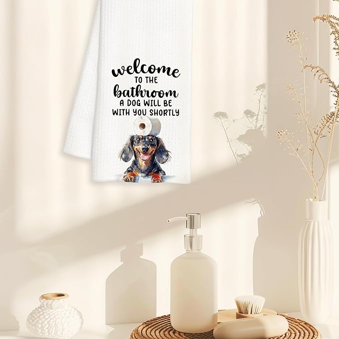 Funny Wiener Dog Hand Towels for Bathroom Decor, Dachshund Gifts for Women Men, Dog Lover Gifts Decorative Hand Towels for Bathroom Restroom Room, 16x24 Inch
