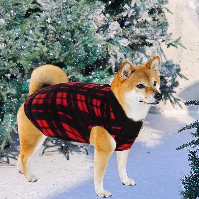 Rbenxia 4-Piece Buffalo Plaid Dog Sweater Set - Soft Fleece Vest & Pullover Jacket with Leash Ring for Puppy, Cat & Small Dog Pets - Warm Winter Outfits (X-Small)