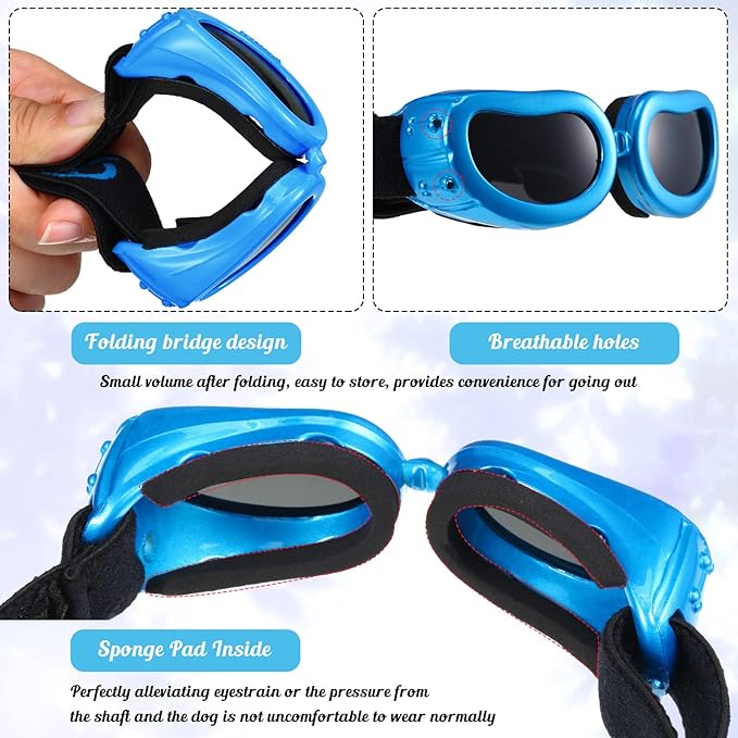 Frienda Dog Helmet and Goggles, UV Protection Doggy Sunglasses and 4 Inch Padded Puppy Motorcycle Helmet Adorable Dog Goggles with Adjustable Belt for Small Dogs Puppy Riding(Blue,S)