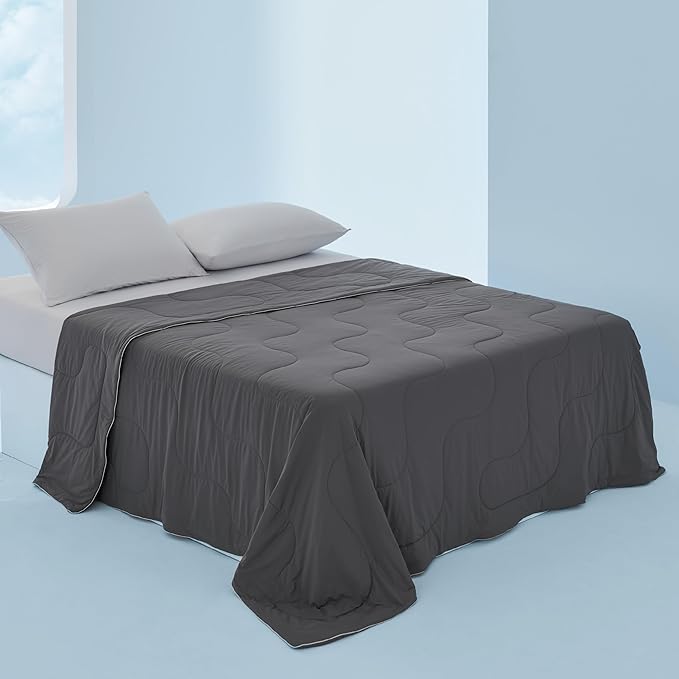 Bedsure Cooling Blankets for Hot Sleepers - Cooling Comforter, Cold and Lightweight Gift for Night Sweats, Full Size Ice Breathable Summer Blanket for Bed, Dark Grey, 80x90 Inches