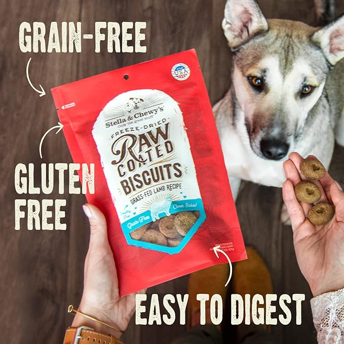 Stella & Chewy's Freeze-Dried Raw Coated Dog Biscuits – Grass-Fed Lamb Recipe – Protein Rich, Grain Free Dog & Puppy Treat – Great Snack for Training & Rewarding – 9 oz Bag