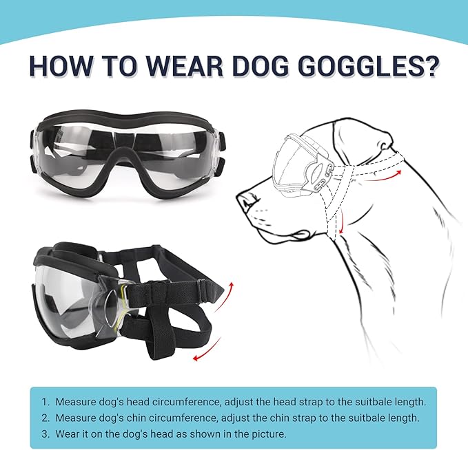 Dog Goggles for Large Breed, 2PCS UV Protection Dog Sunglasses with Adjustable Straps, Windproof Pet Eyewear for Medium to Large Pets, Black & Clear L