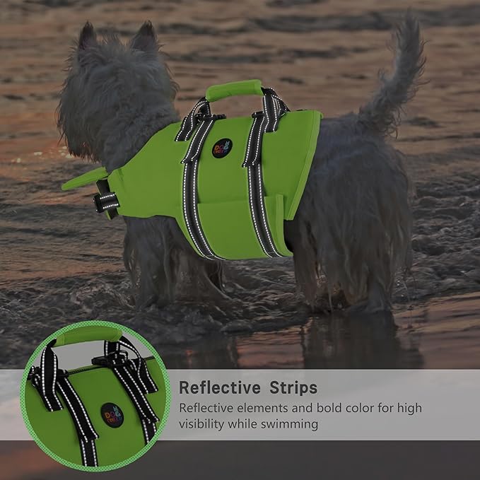 Dogcheer Dog Life Jacket with Back Zipper, High Buoyancy Puppy Swimming Vest, Dog Life Vest for Boating, Reflective Pet Floating Swim Vest PFD for Small Medium Large Dogs-Green,XS
