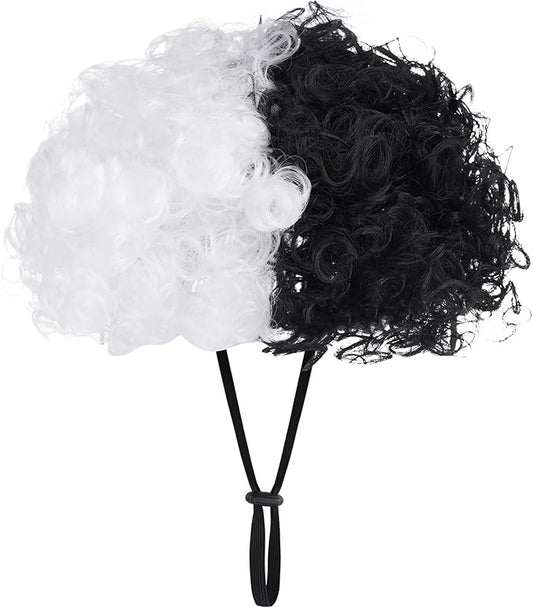 1 Pcs Funny Pets Wigs for Dog, Funny Black and White Curly Dog Wig Adjustable Pet Wigs for Halloween Pet Costume Accessories for Halloween, Christmas, Parties, Festivals Cosplay