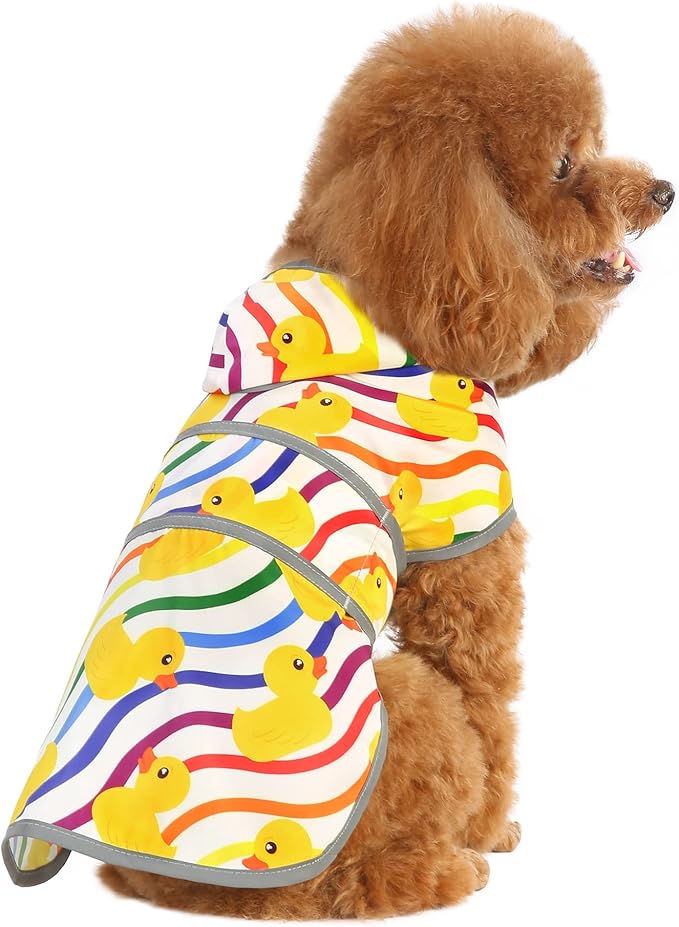 Dog Raincoat for Small Dogs Puppies Waterproof Jacket Hooded Rain Coats with Reflective Strips Leash Hole & Poncho Adjustable Fit (Rainbow,XS)