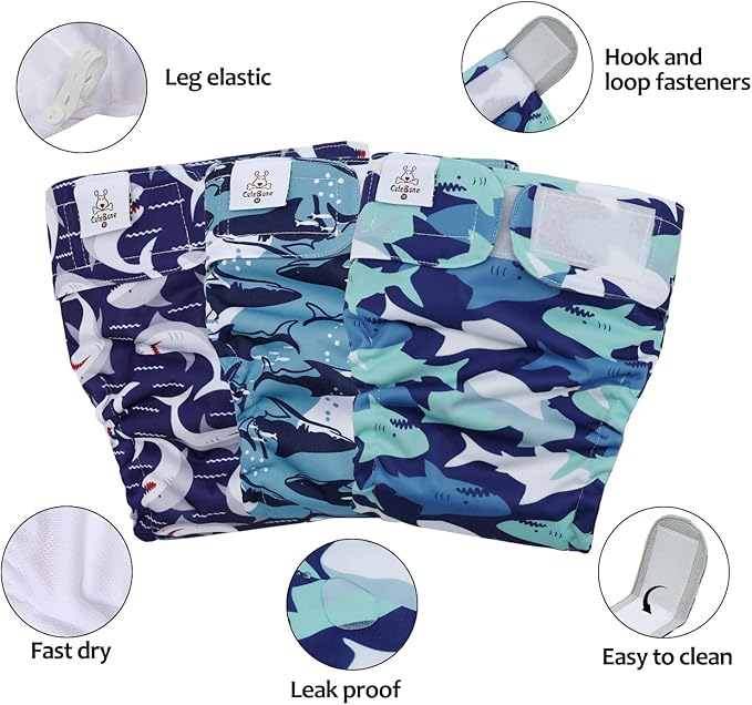 CuteBone Washable Dog Diapers Female No Tail Hole 3 Pack Reusable Doggie Period Training Pants for Docked-Tail Frenchie French Bulldog Boston Terrier Without Tail WWD23XS