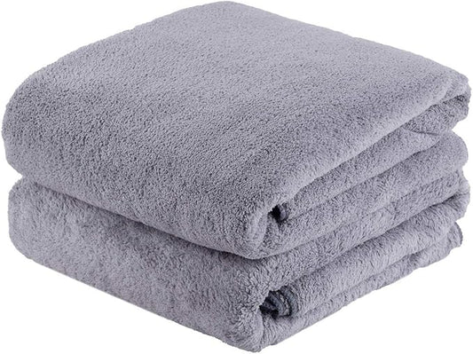 JML Large Bath Towels, 2 Pack, 30"x60" - 350GSM, Micro Fiber Fleece Towel Set with Hanging Loop - Soft, Absorbent, Lint-Free, No Fading, Perfect for Shower, Sauna, Gym, Pool, Hotel, SPA, Grey