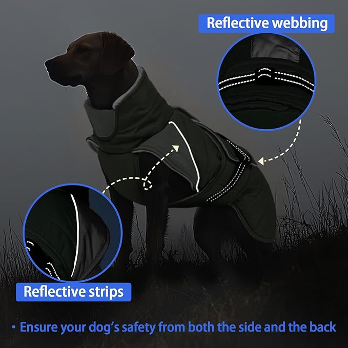 MIGOHI Dog Winter Coat - Reflective Medium Dog Snow Jacket with Thick Turtleneck,Windproof Pet Fleece Vest, Cold Weather Coat for Medium Dogs, Snowproof for Hiking,Camping,L,ArmyGreen
