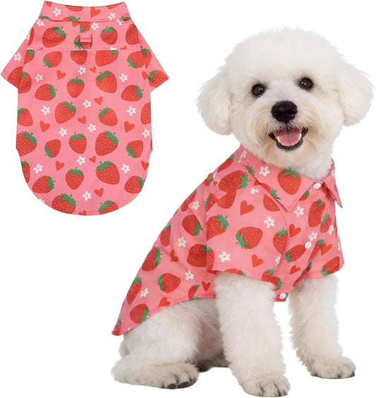 KOOLTAIL Spring Dog Shirt Outfit with Leash D-Ring, Soft Botton Up Summer Beach Pet Clothes for Small Medium Girl Dogs, Lightweight Puppy Polo Shirts for Sun & Insect Protection, Indoor Outdoor,Pink S