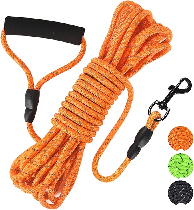 Vivifying Long Dog Leash, 32ft Reflective Dog Training Leash for Outside and Yard, Floating Long Line Lead with Soft Handle for Camping, Hiking, Swimming, Beach and Lake (Orange)