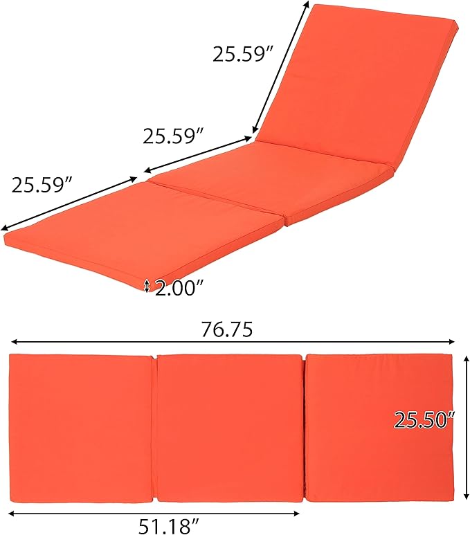 Christopher Knight Home Jamaica Outdoor Water Resistant Chaise Lounge Cushion, Orange, 1 Count (Pack of 1)