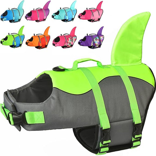 Doglay Dog Life Jacket Shark, Ripstop Dog Life Vests for Swimming Boating with High Buoyancy and Rescue Handle, Adjustable Dog Life Jacket Pet Flotation Vest for Small Medium Large Dogs