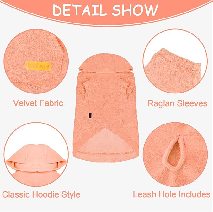Basic Dog Hoodie Sweatshirts, Pet Clothes Hoodies, Granular Velvet, Sweater with Hat and Leash Hole, Soft Velvet Outfit Coat for Small Medium Large Dogs, Pink (Medium)