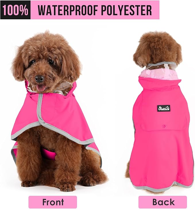 SlowTon Dog Raincoat, Adjustable Dog Rain Jacket Clear Hooded Double Layer, Waterproof Poncho with Reflective Strip Straps and Storage Pocket for Small Medium Large Dogs Puppies(FU XL)