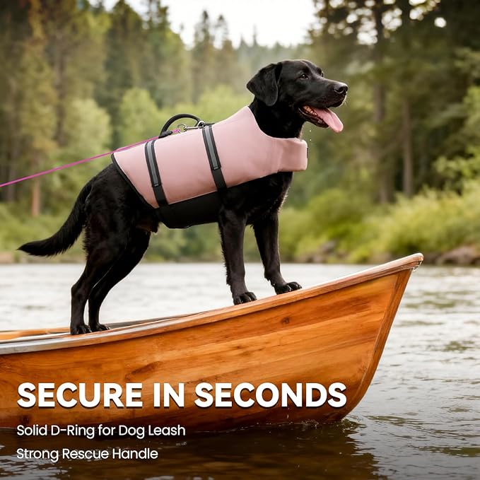 VIVAGLORY Rip Stop Dog Life Vest, Swimming Vest with Handle, Buoyancy for Doggy Puppy, Dog Life Jacket for Swimming & Boating, L, Sakura Pink