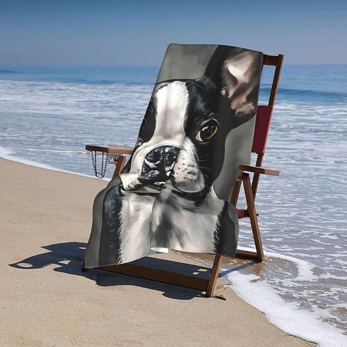 Boston Terrier Beach Towel Dog Sand-Free Microfiber Bath Towel Ultra Soft Quick Dry Pool Towel Absorbent Towel Lightweight Towel Gifts for Outdoor Bathroom Swimming Decor 31inx51in