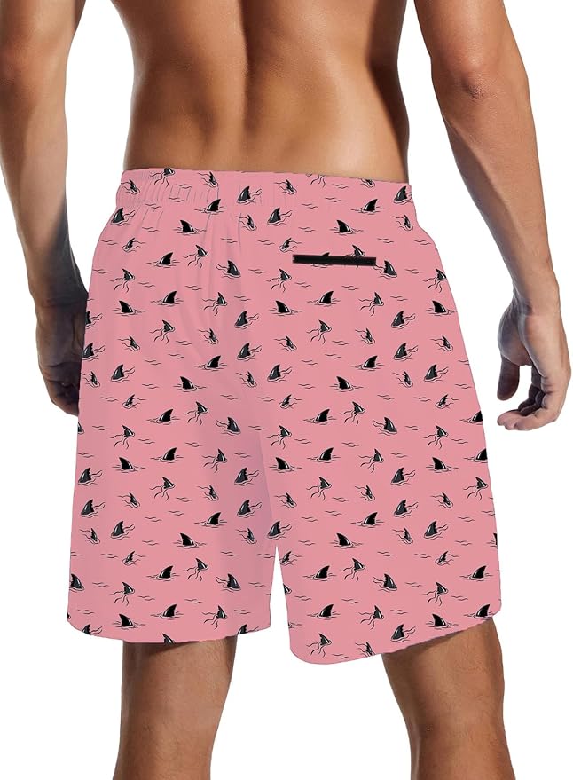 Mens Swim Trunks with Compression Liner Quick Dry Zipper Pocket Bathing