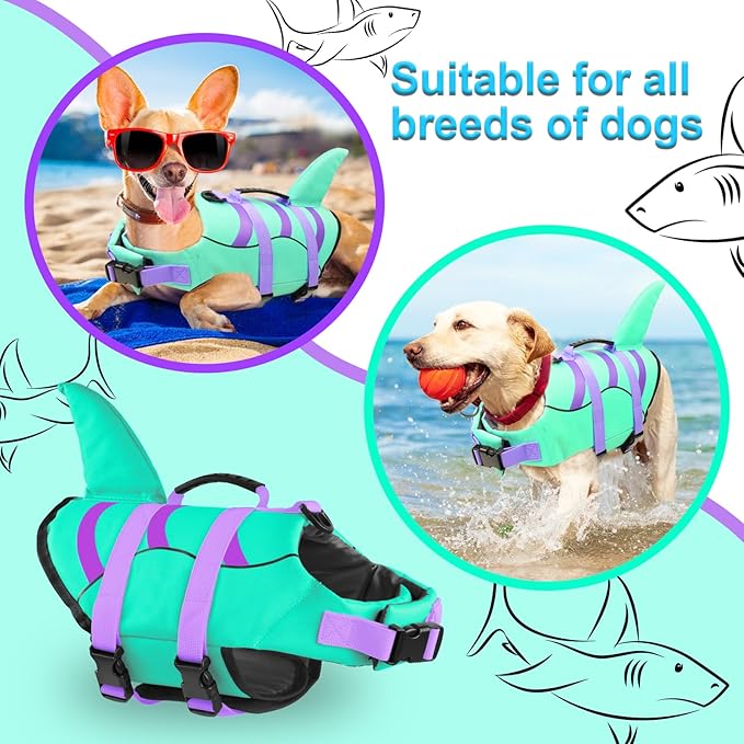 Fragralley Shark Dog Life Jacket, Easy to Put on Dog Life Vest for Swimming and Boating, Vibrant & Adjustable Dog Life Preservers for Small Medium Large Dogs, Suit to Swim, Fish, Beach, Surfing
