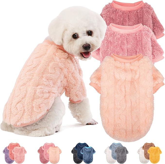 Dog Sweater, 3 Pack Dog Sweaters for Small Dogs or Cats, Girl or Boy, Warm Dog Clothes Shirt Coat for Winter Christmas (Peach, Dark Pink, Light Purple, X-Small)