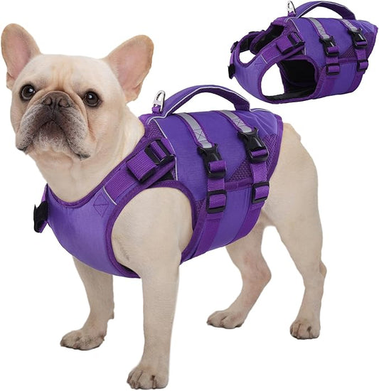 Kuoser Dog Life Jacket, High Flotation Dog Life Vest for Swimming Boating, Adjustable Ripstop Pet Lifesaver for Small Medium and Large Dogs, Reflective Safety Puppy Swimming Vest with Rescue Handle
