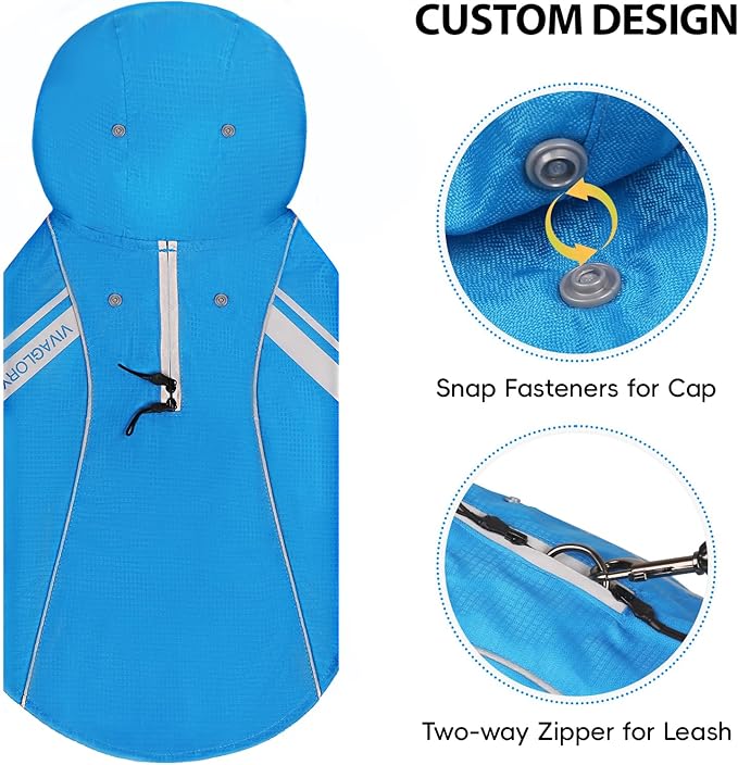 VIVAGLORY Wetoff Dog Raincoat, Rain Coat for Dog All Seasons Adventure, Rain Jacket with Harness Hole & Hood, Reflective Lightweight Waterproof for Doggy & Puppy, S, Blue