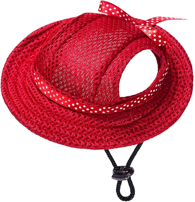 Round Brim Princess Hat Visor Hat Pet Dog Mesh Porous Sun Hat with Ear Holes for Small, Extra Small Dog Teddy, Pug, Chihuahua, Shih Tzu, Yorkshire Terriers, Papillon Red S