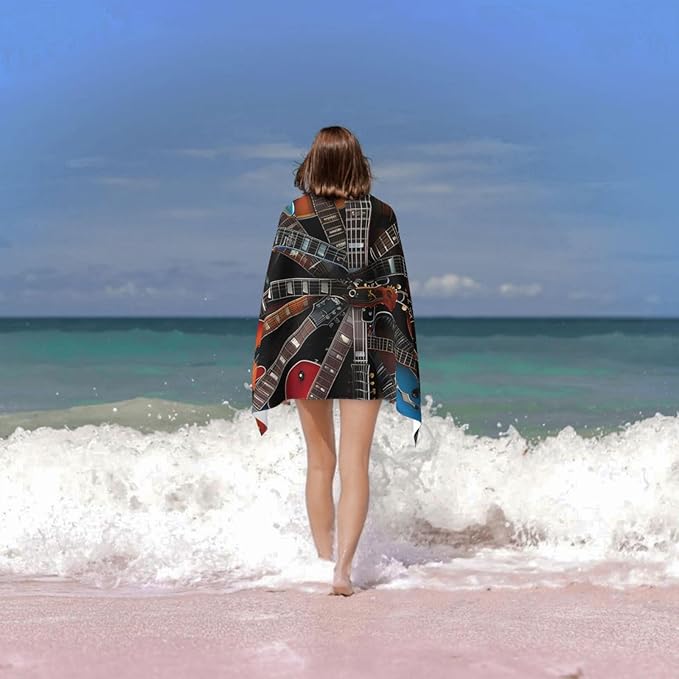 Electric Guitar Beach Towel Rock and Roll Sand-Free Microfiber Bath Towel Ultra Soft Quick Dry Pool Towel Absorbent Towel Lightweight Towel Gifts for Outdoor Bathroom Swimming Decor 31inx51in
