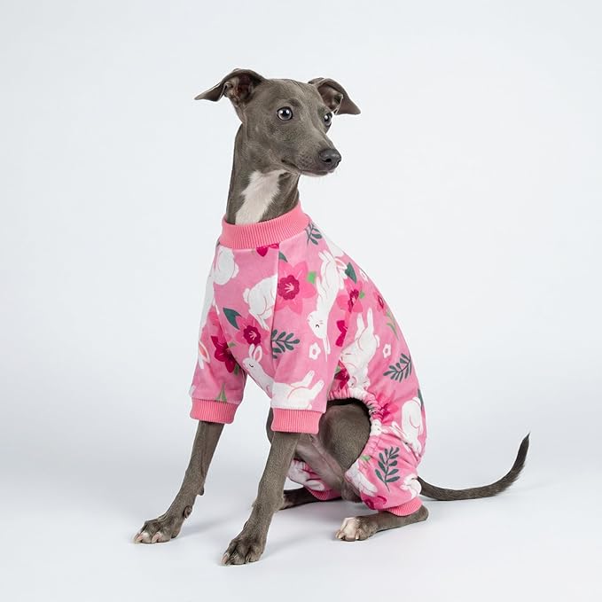 Fitwarm Floral Bunny Dog Pajamas, Cute Easter Outfit for Small Dogs Girl, Festive Pet Clothes, Pink, Red, White, Large