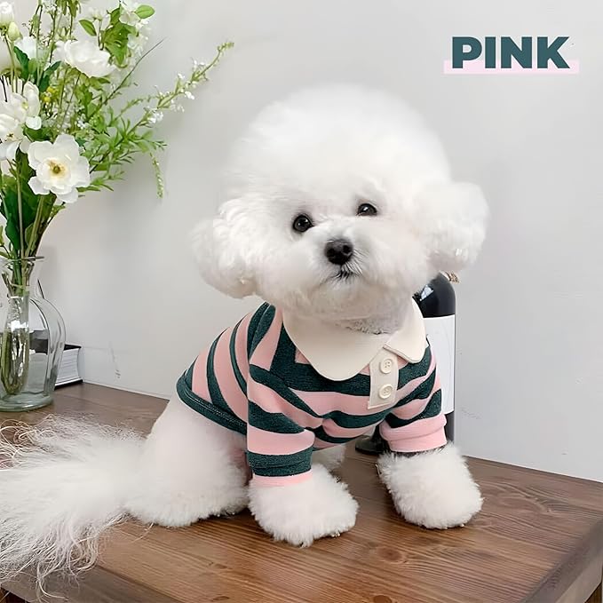 BAEJMJK Cute Dog Shirt Boy Girl Dog Clothes Striped Collared Polo T-Shirt for Small Medium Dogs Cats Soft Breathable Pet Puppy Outfits(Pink,X-Large)