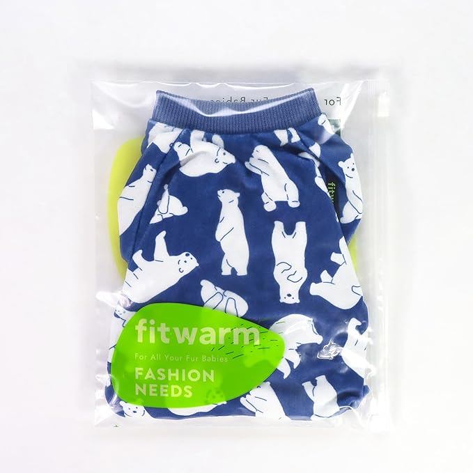 Fitwarm Polar Bear Dog Pajamas, Dog Clothes for Small Dogs Girl Boy, Pet Onesie with Feet, Cat Outfit, Lightweight Velvet, Royal Blue, White, Large